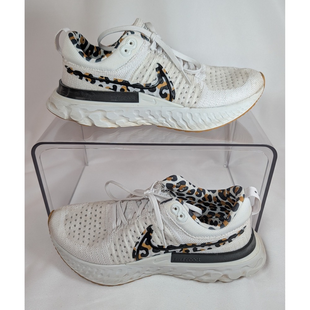 Nike React Infinity Flyknit 2 Leopard Print White Running Shoes Size 9